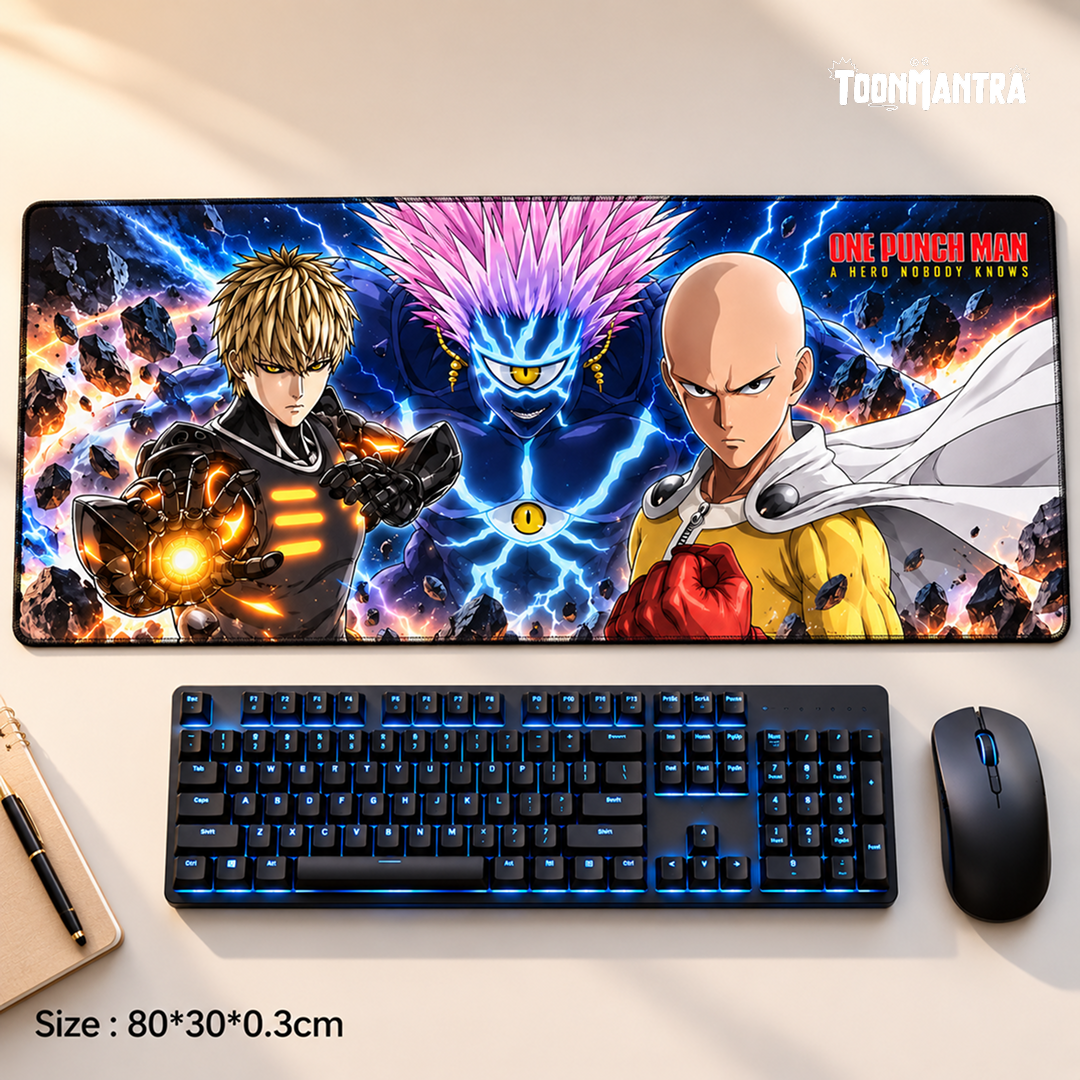 One Punch Man Saitama Genos Cosmic Battle Gaming Desk Mat