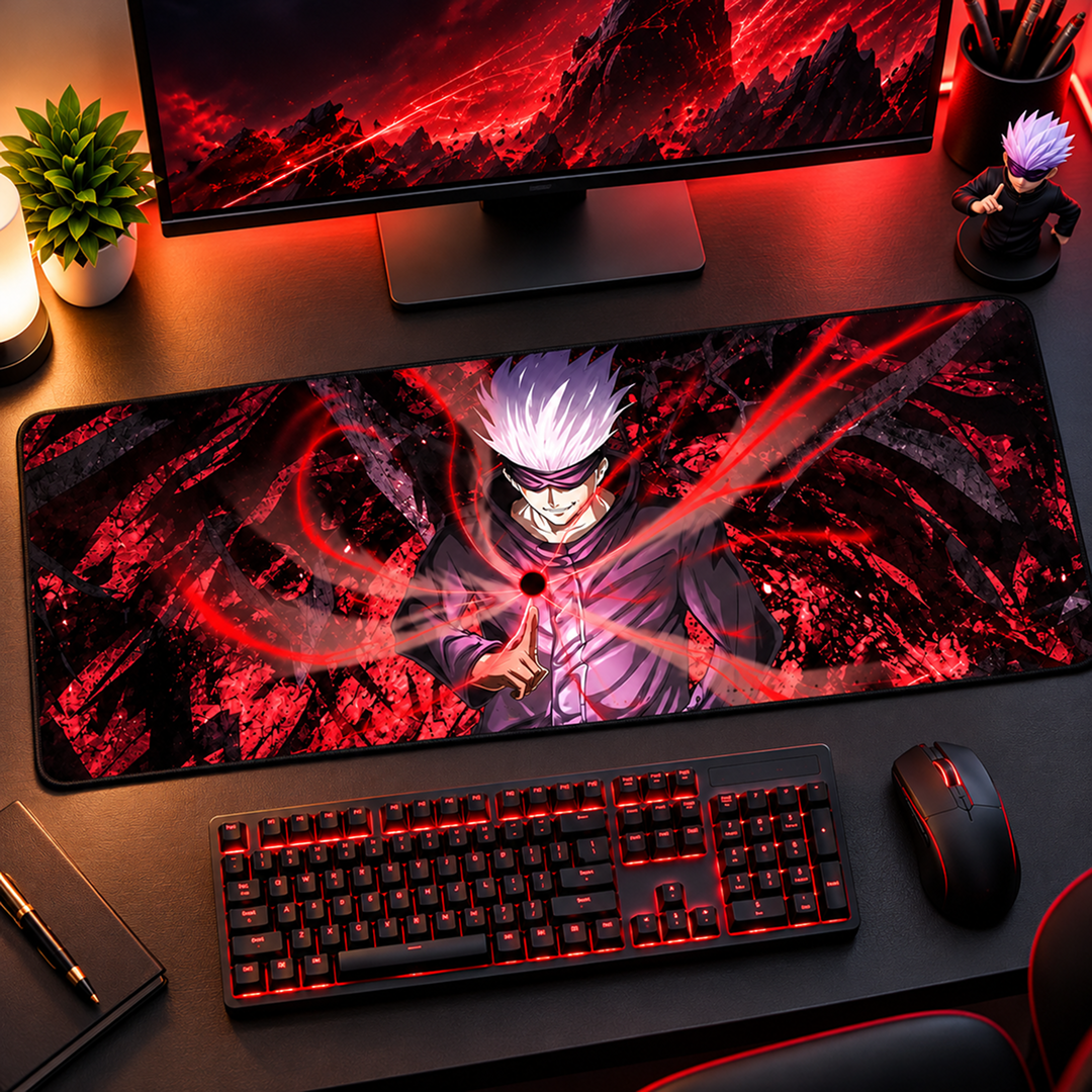 Gojo Satoru Crimson Energy Anime Gaming Desk Mat