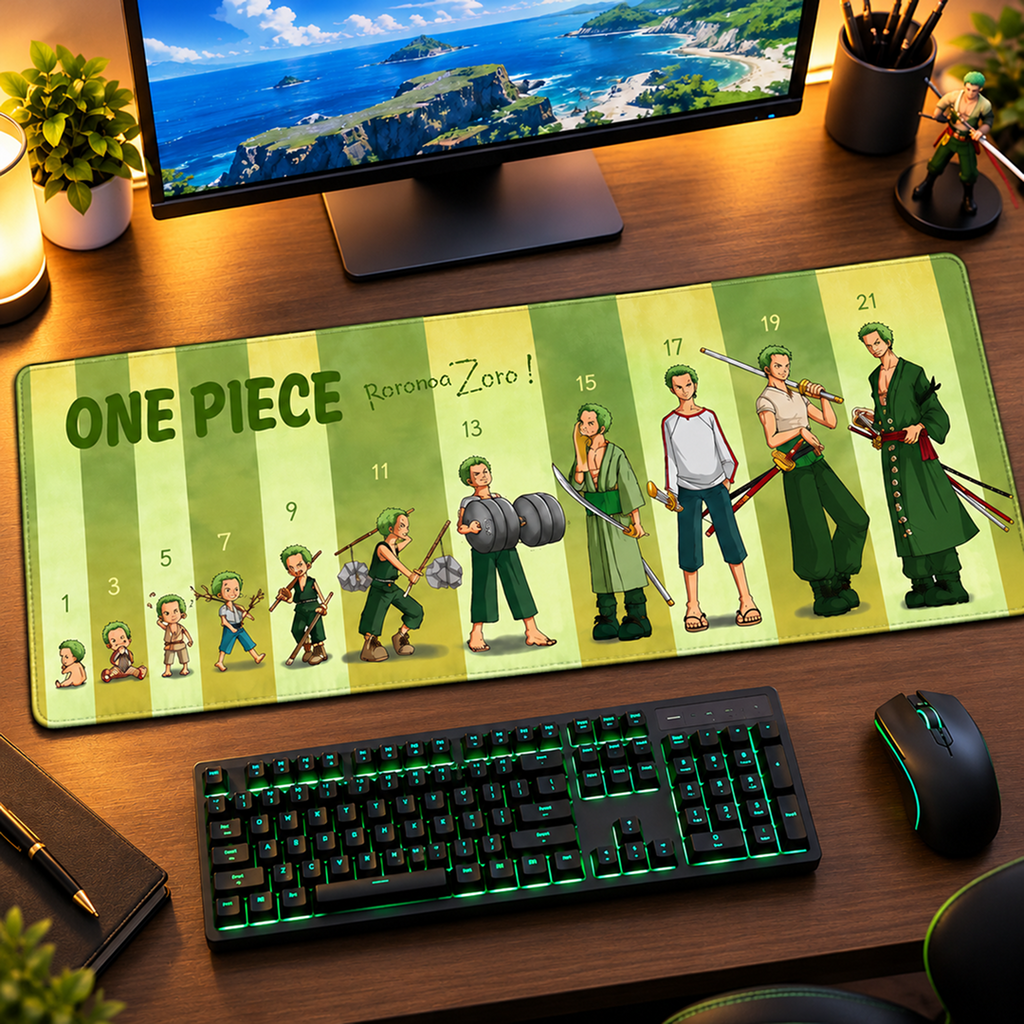 One Piece Roronoa Zoro Growth Evolution Gaming Desk Mat