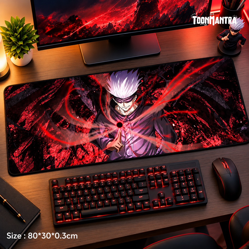 Gojo Satoru Crimson Energy Anime Gaming Desk Mat